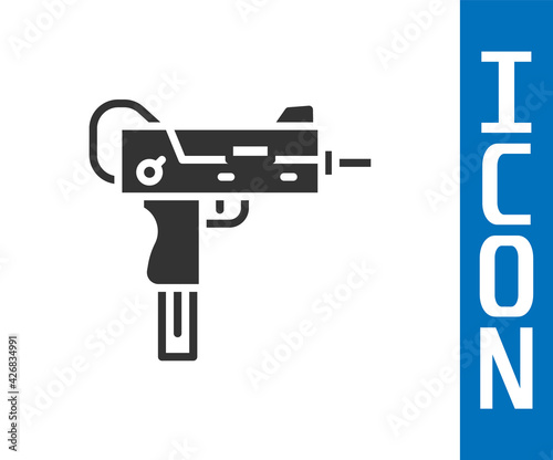 Grey UZI submachine gun icon isolated on white background. Automatic weapon. Vector