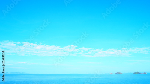 Blue sky and ocean view in the morning with nature and landscape concept