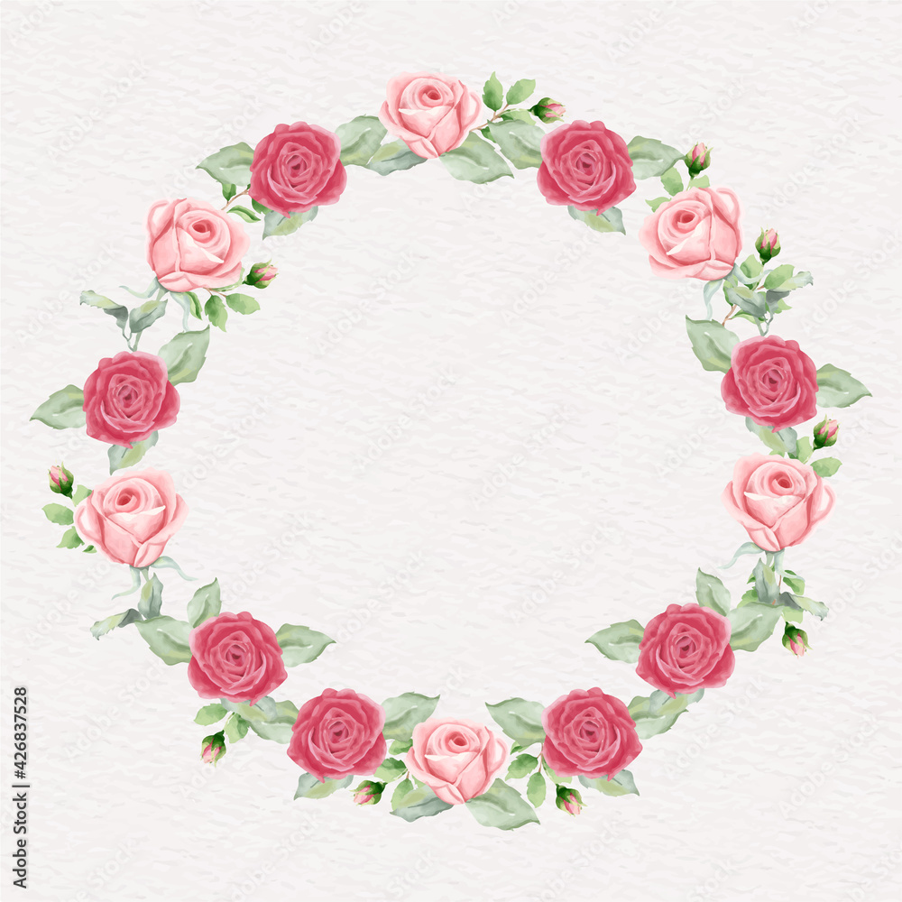 Watercolor Roses Flowers Wreath Illustration
