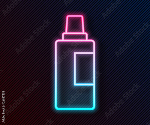 Glowing neon line Plastic bottle for laundry detergent, bleach, dishwashing liquid or another cleaning agent icon isolated on black background. Vector