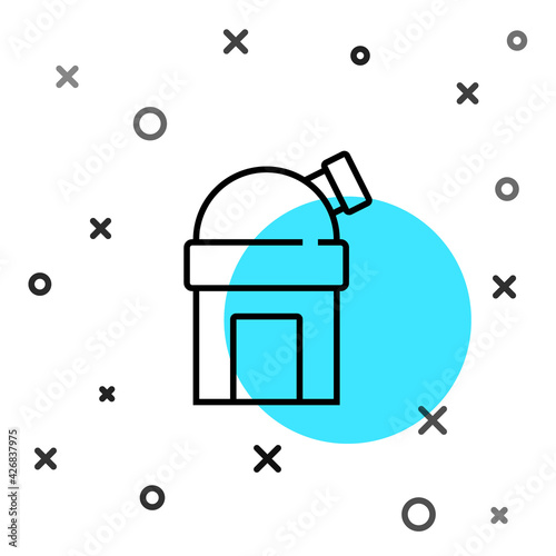 Black line Astronomical observatory icon isolated on white background. Observatory with a telescope. Scientific institution. Random dynamic shapes. Vector