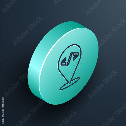Isometric line Web design and front end development icon isolated on black background. Turquoise circle button. Vector