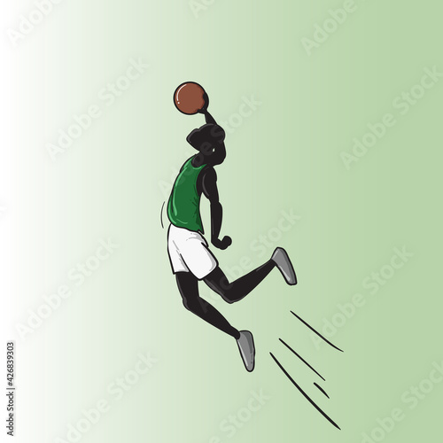 basketball player doing Slam dunk flying in the air