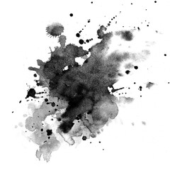 Watercolor background for textures. Abstract watercolor background. Spray paint, ink stains on the paper. Black, monochrome