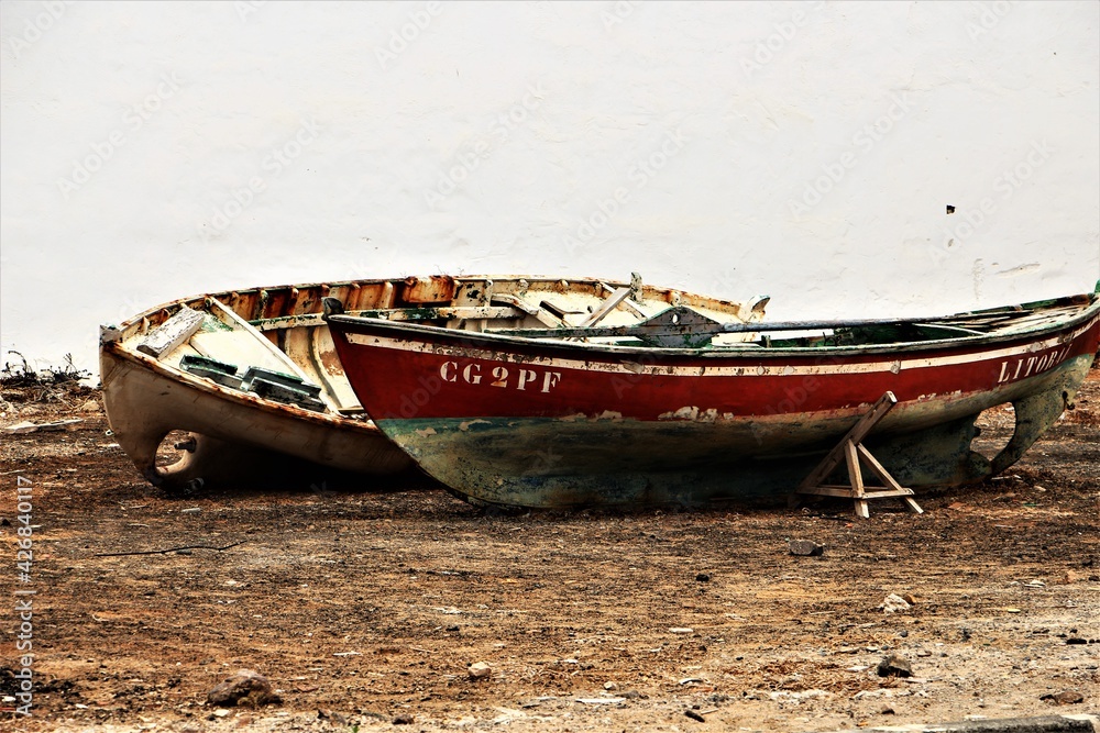 Two old fishermen boats at Fuerteventura