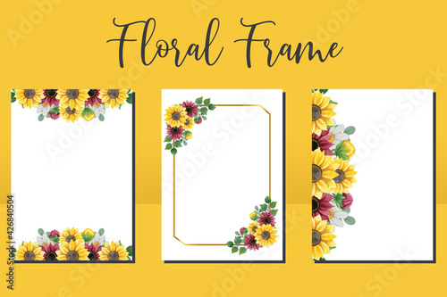 Floral Frame Wedding invitation Card set, floral watercolor hand drawn Sunflower Flower design Invitation Card Template