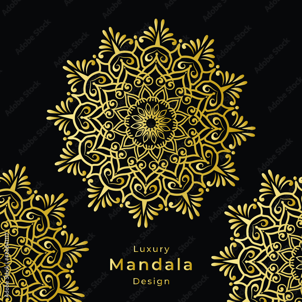 Luxury mandala wallpaper background Ornamental design template with golden Arabic pattern. Mandala is used for packaging design, print, poster, cover, brochure, flyer, banner, wedding card, etc Luxury mandala wallpaper background Ornamental design template with golden Arabic pattern. Mandala is used for packaging design, print, poster, cover, brochure, flyer, banner, wedding card, etc