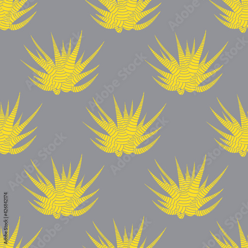 Seamless pattern of yellow haworthia on ultimate gray background