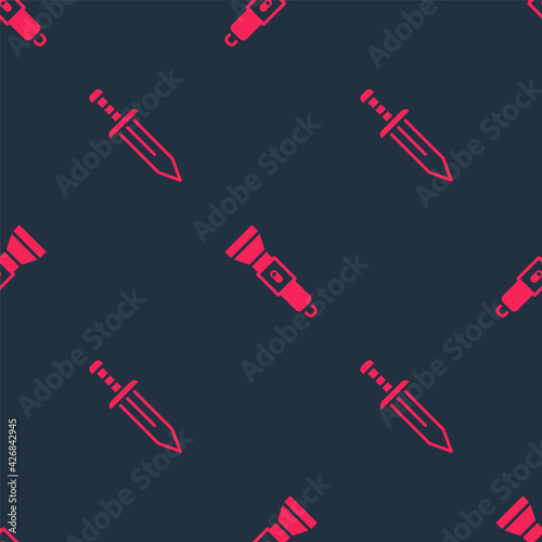 Set Sword and Flashlight on seamless pattern. Vector