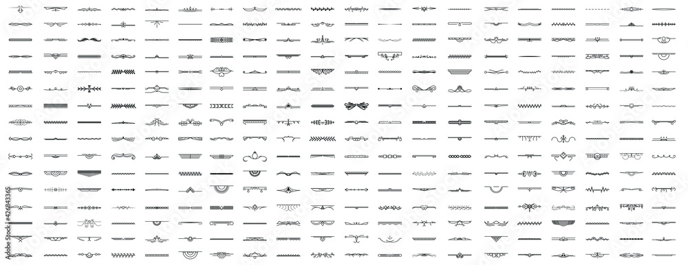 Set Black Simple Line Collection Doodle Border Elements Vector Design Style Sketch Isolated Illustration For Banner