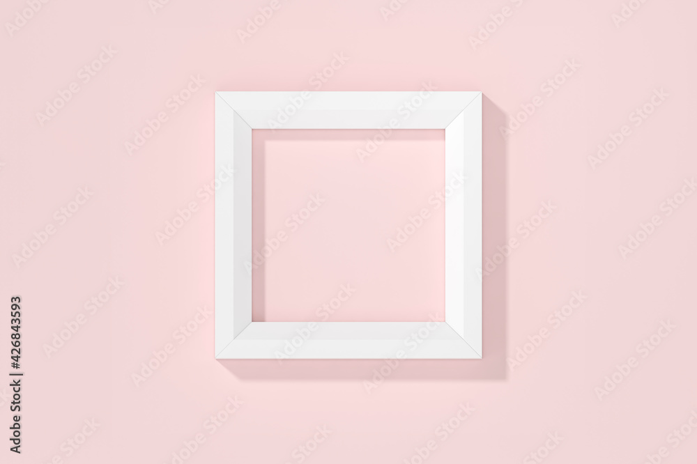 White frame on pastel pink background 3d rendering. 3d illustration Modern picture frame, Empty white border frame, Blank picture frame on pink wall template minimal concept. White frame on pastel pink background 3d rendering. 3d illustration Modern picture frame, Empty white border frame, Blank picture frame on pink wall template minimal concept.