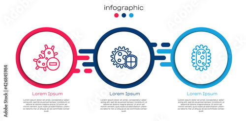 Set line Negative virus, Shield protecting from and Virus. Business infographic template. Vector