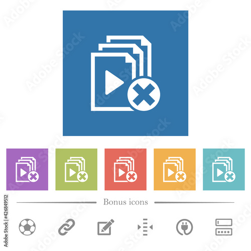 Cancel playlist flat white icons in square backgrounds