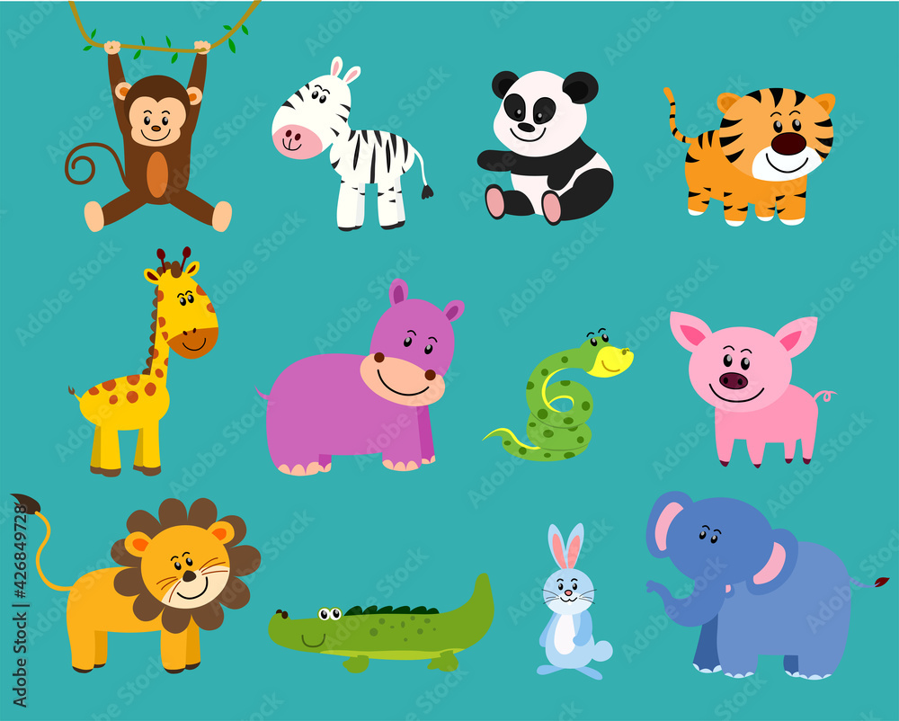 Obraz premium Set of african animals Wild animals cartoon