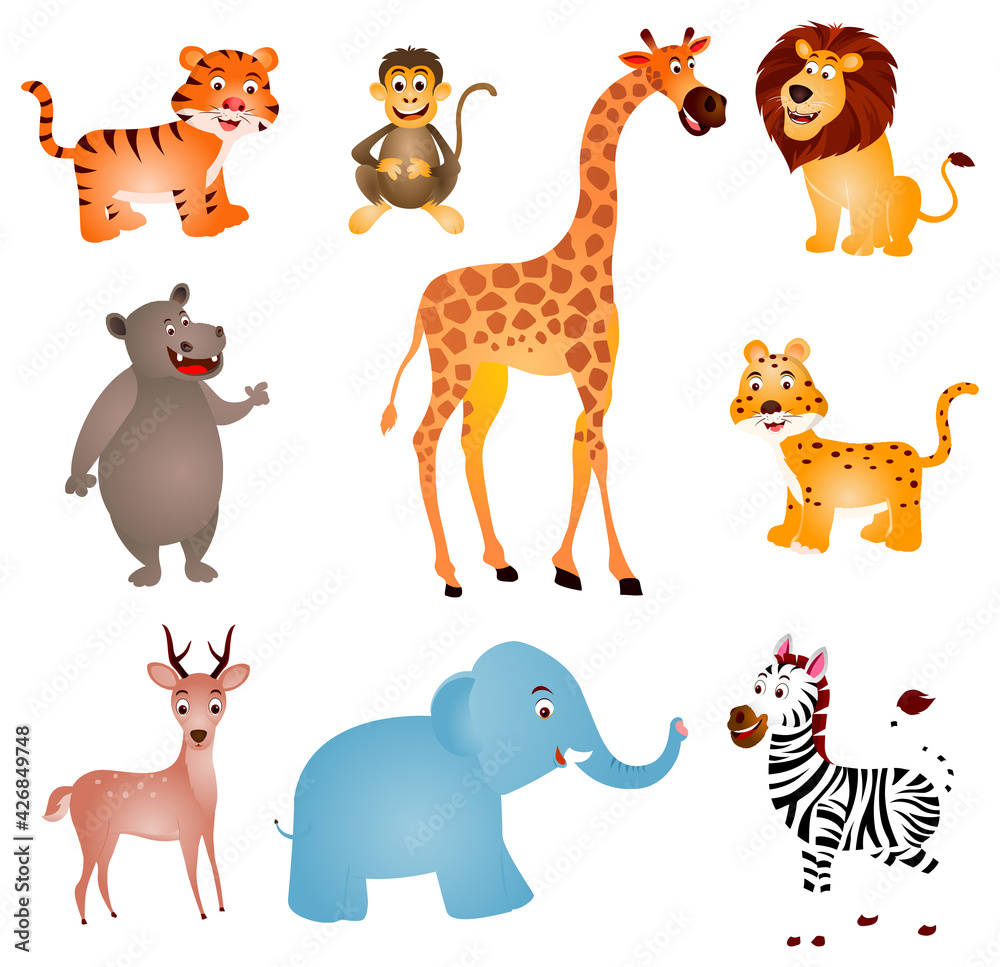 Obraz premium Set of wild animals cartoon vector