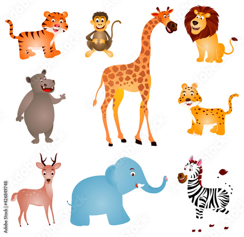 Set of wild animals cartoon vector