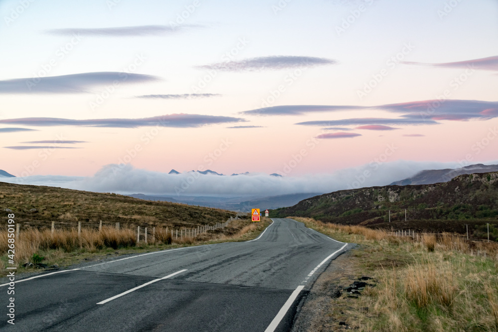 Scottish road at sunrise