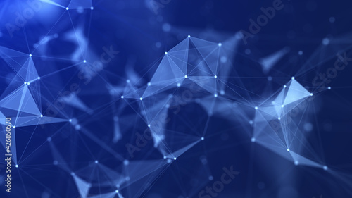 Network connection structure. Abstract background with moving dots and lines. Futuristic illustration. Digital technology design. 3d rendering.