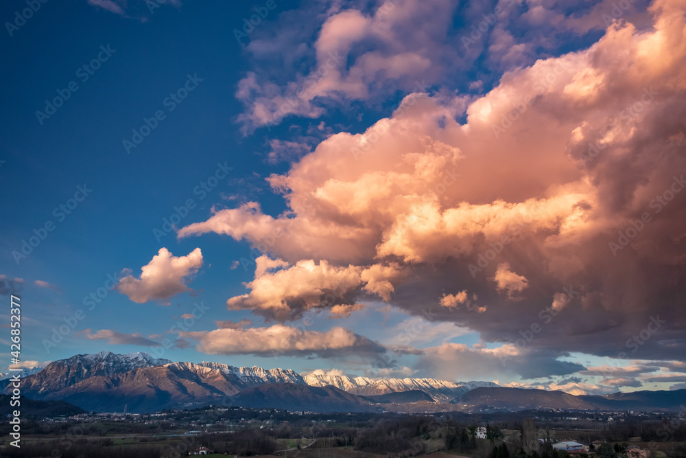 Winter colorful sunset in the countryside of Friuli-Venezia Giulia, Italy Winter colorful sunset in the countryside of Friuli-Venezia Giulia, Italy