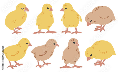 Abstract chicken silhouette set, boho chicken collection, Happy Easter, art decoration, traditional Easter elements, funny chick, vector illustration