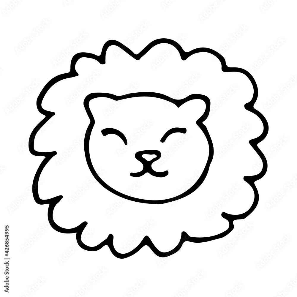Hand drawn vector illustration of a cute funny smiling happy lion cub. Isolated object, flat design. Concept for kids children print, clothes, pattern, learning material, alphabet Hand drawn vector illustration of a cute funny smiling happy lion cub. Isolated object, flat design. Concept for kids children print, clothes, pattern, learning material, alphabet