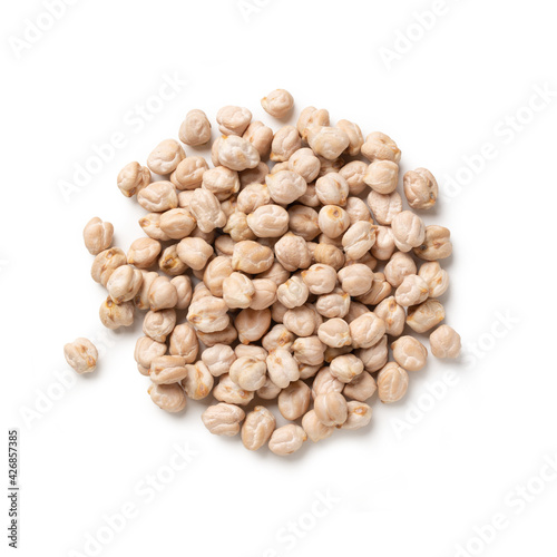 Kabuli Chickpeas from Mexico – Bunch of White Garbanzo, Pile of Superfood – Top View, Close-Up Macro, from Above – Isolated on White Background