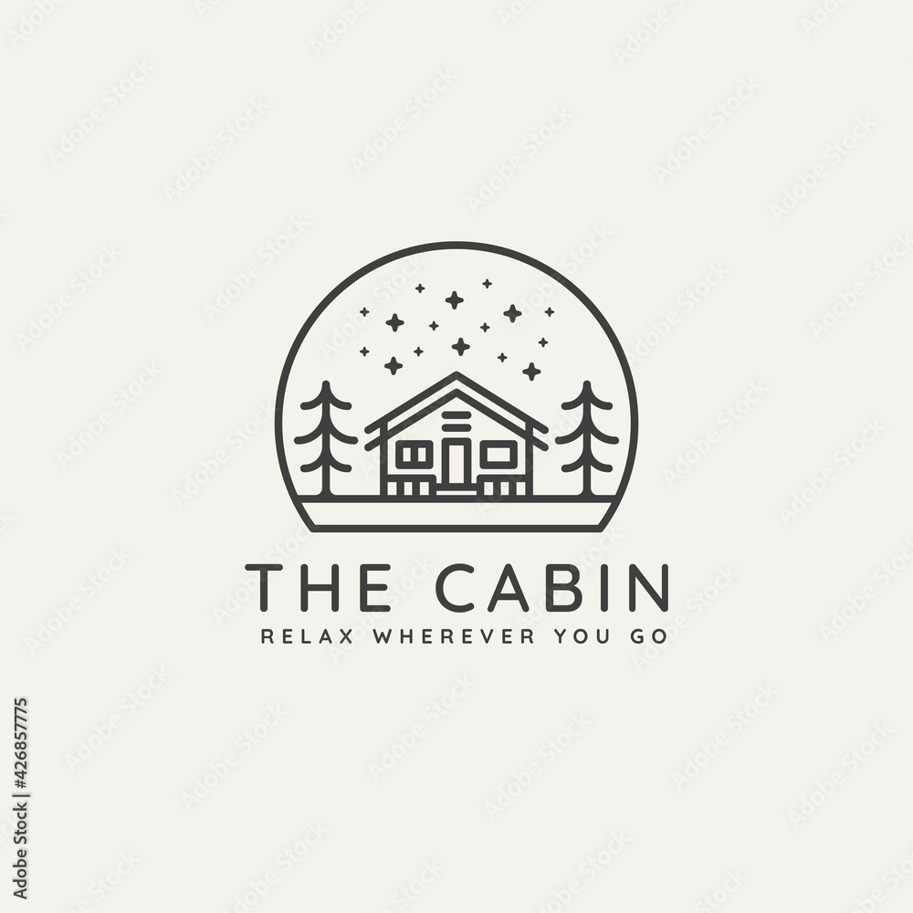 winter housing cabin minimalist line art badge logo template vector illustration design. simple minimalist cottage, lodge, housing emblem logo icon concept winter housing cabin minimalist line art badge logo template vector illustration design. simple minimalist cottage, lodge, housing emblem logo icon concept