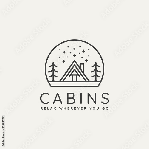 winter housing cabin minimalist line art badge logo template vector illustration design. simple minimalist cottage, lodge, housing emblem logo icon concept