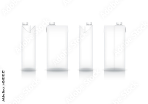 White carton box with white screw lid for milk, juice, coffee, tea, coconut milk or dairy product mockup (4 sides view).