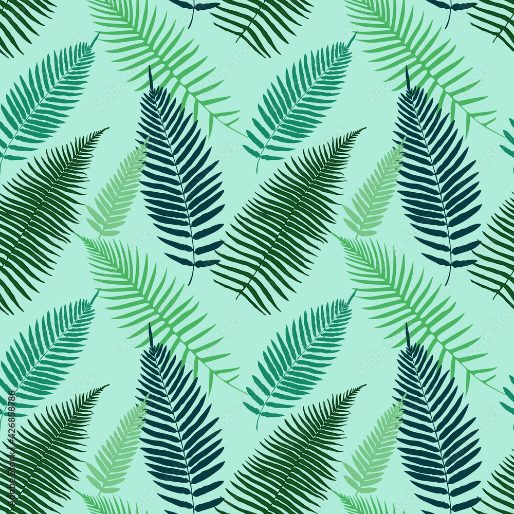 Seamless pattern green background vector.  Floral pattern, palm tropical eхotic plants