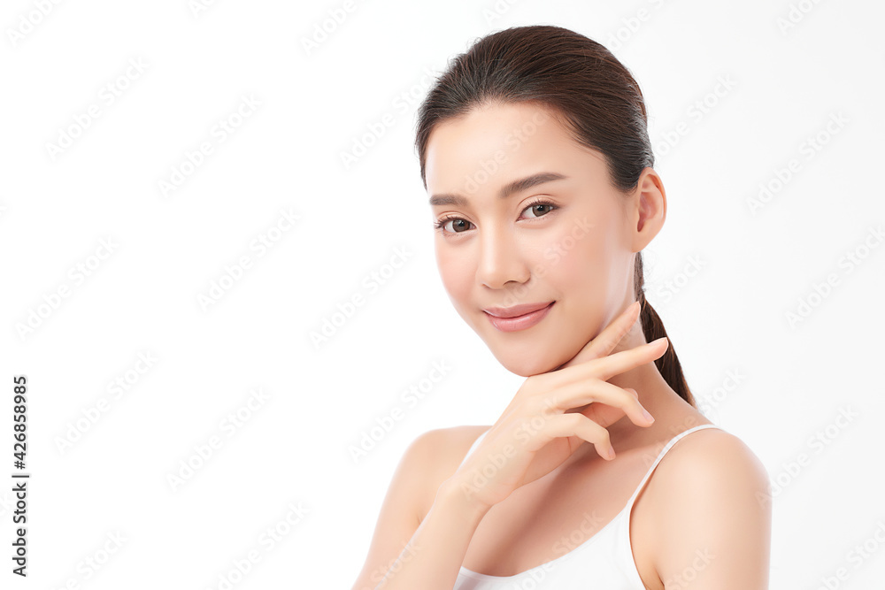 Beautiful young asian woman with clean fresh skin on white background, Face care, Facial treatment, Cosmetology, beauty and spa, Asian women portrait Beautiful young asian woman with clean fresh skin on white background, Face care, Facial treatment, Cosmetology, beauty and spa, Asian women portrait