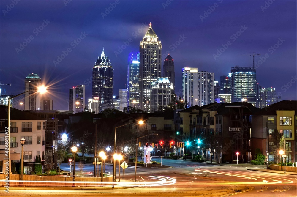 Midtown Atlanta skyline and cityscape before sunrise 