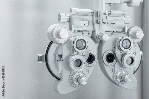 Phoropter, ophthalmic testing device machine, close up