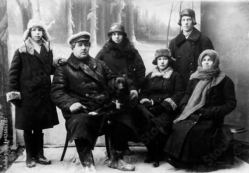 Vintage family photographs of the early 19th century, Vintage photograph of a noble Russian family.
