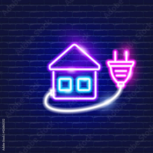 Smart house neon icon. Electricity concept. Vector illustration for design.