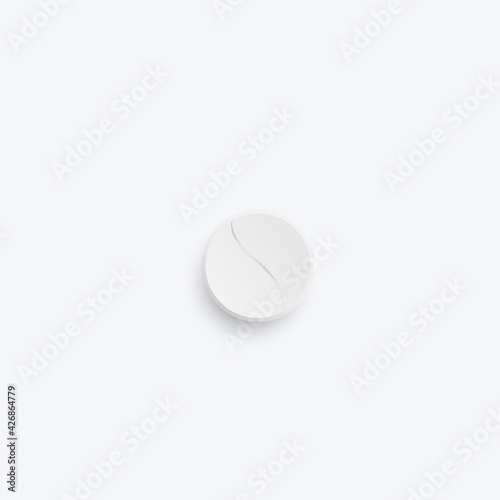 White round medicine tablet. Medicament pill. Pharmaceutical drug.