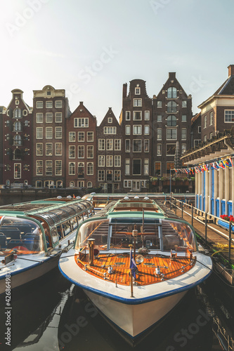 Amsterdam city canal houses, moody retro faded photo © hungry_herbivore