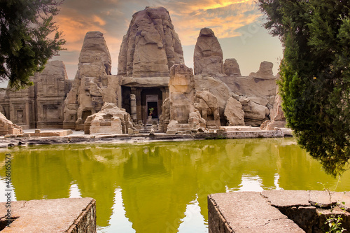 Largest Rock cut Temple complex at Masroor, Kangra, Himachal Pradesh, India. Consisting of fifteen Temples, carved from a single rock it is located on a sandstone cliff, 2500 feet above sea level. 