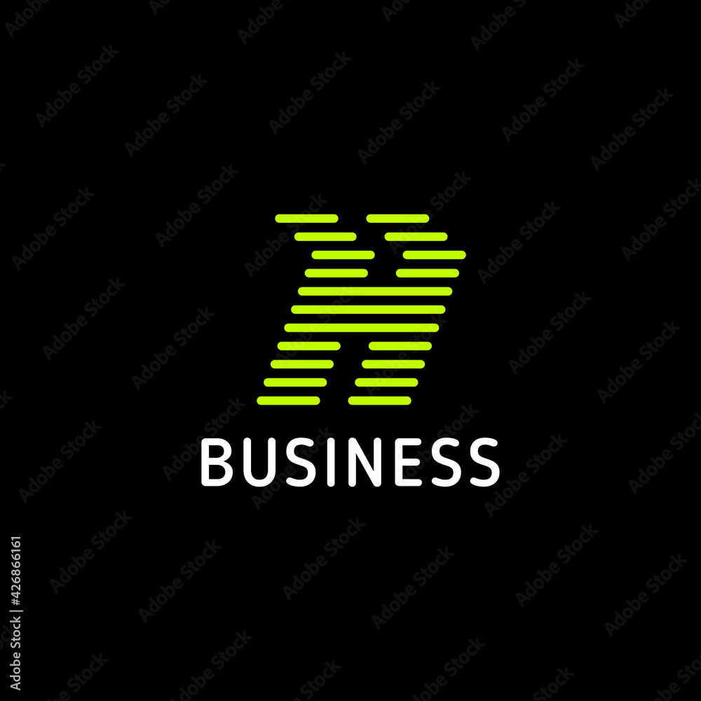 Bright green rounded lines sporty letter H arrow logo in black background Bright green rounded lines sporty letter H arrow logo in black background