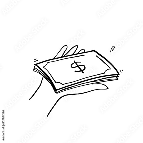 hand drawn doodle hand bring and offering money illustration icon symbol