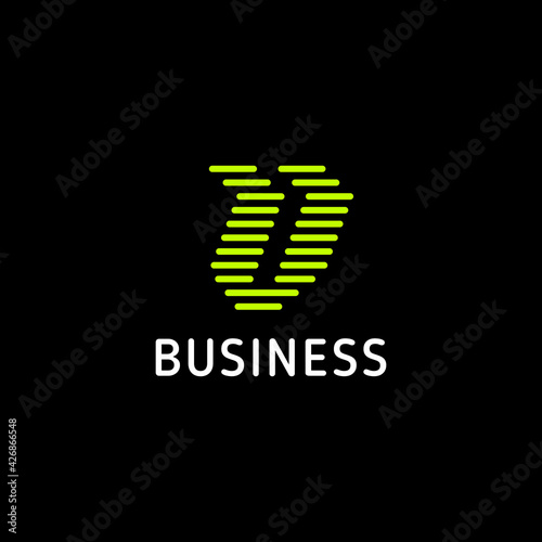 Bright green rounded lines sporty letter V arrow logo in black background