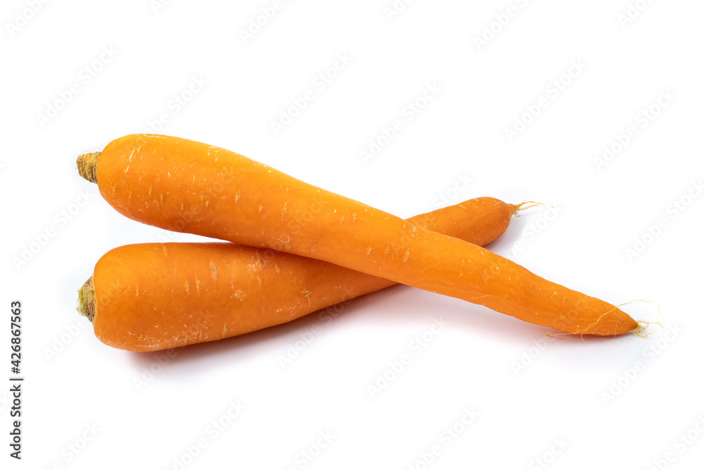 Two raw carrots isolated on white background Two raw carrots isolated on white background