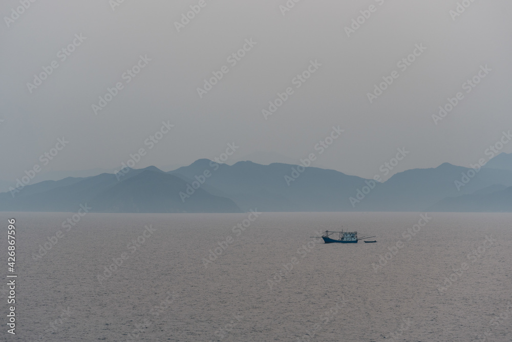 Beautiful, foggy morning on Chinese sea coast near Xiamen.
