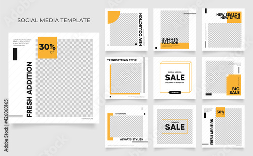 social media template banner blog fashion sale promotion. fully editable instagram and facebook square post frame puzzle organic sale poster. fresh yellow element shape vector background