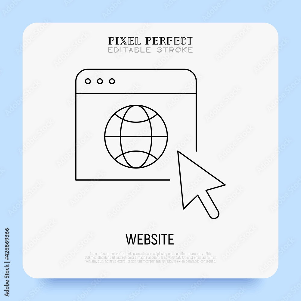 Website thin line icon. Global network. Pixel perfect, editable stroke. Vector illustration. Website thin line icon. Global network. Pixel perfect, editable stroke. Vector illustration.