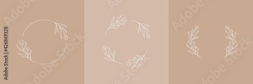 Wildflower Wedding Wreath Frame line art style, Vector illustration design for invite card, invitation wedding or template