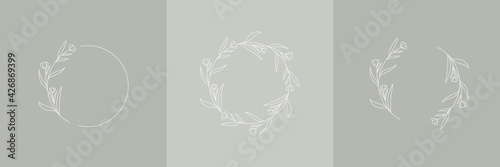 Wildflower Wedding Wreath Frame line art style, Vector illustration design for invite card, invitation wedding or template