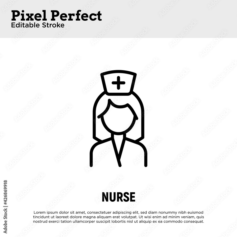 Nurse thin line icon. Healthcare worker. Editable stroke, pixel perfect. Vector illustration.
