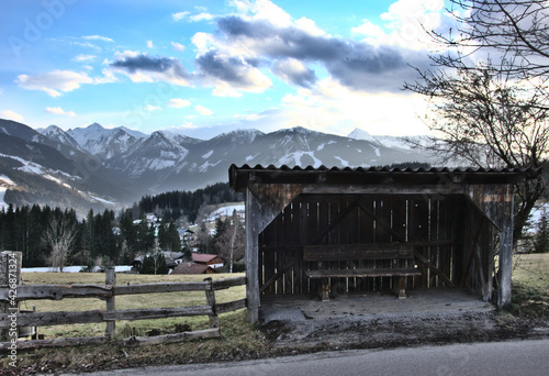 Bus stop in Austrian alps near Schladming in spring