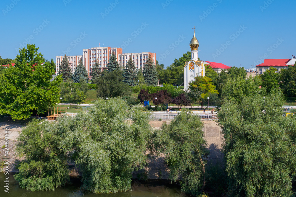 View of Tiraspol from the bridge over the Dniester river, Transnistria (Moldova)
